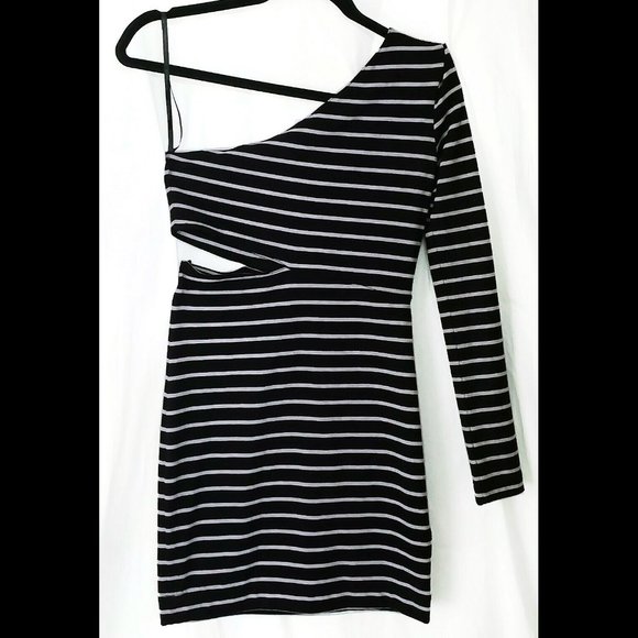 Sexy Striped NWT $228 BCBGENERATION Sz XS Asymmetric Cut One Shoulder Mini Dress - Picture 2 of 2